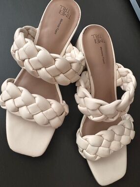Time and Tru Braided Double-Strap Slide Sandals in Cream